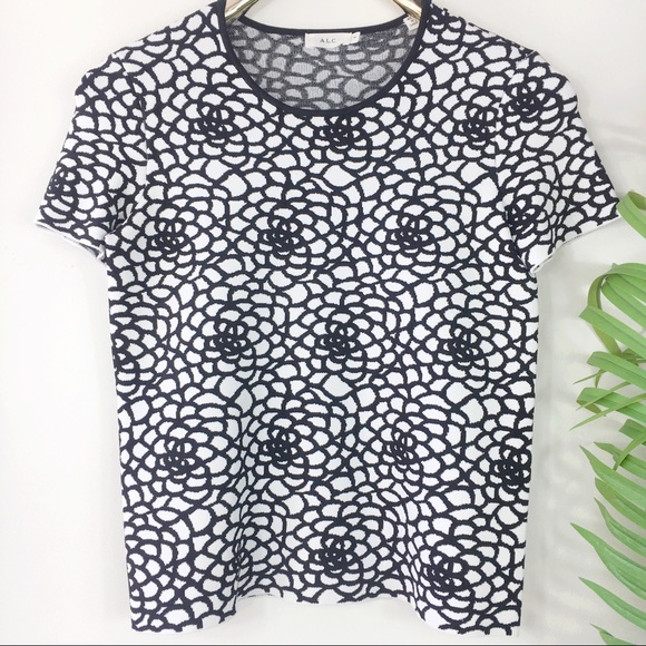 A.L.C. Tops - Floral Short Sleeve Knit Black White Top A.L.C M